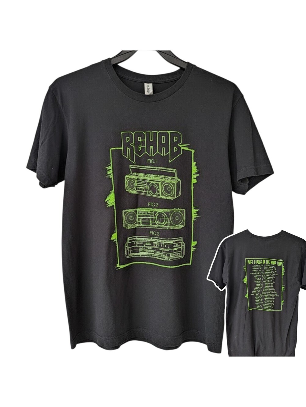 Tultex Rehab Bust A Hole In The Mind Tour Black Graphic T-Shirt Large